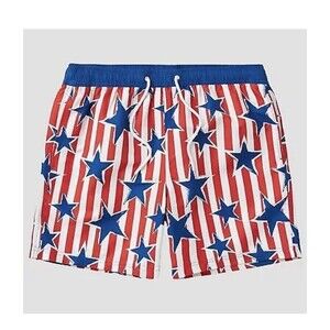 Mad Engine Men's Star Print Striped Americana Swim Shorts - Blue/Red XXL NEW!!